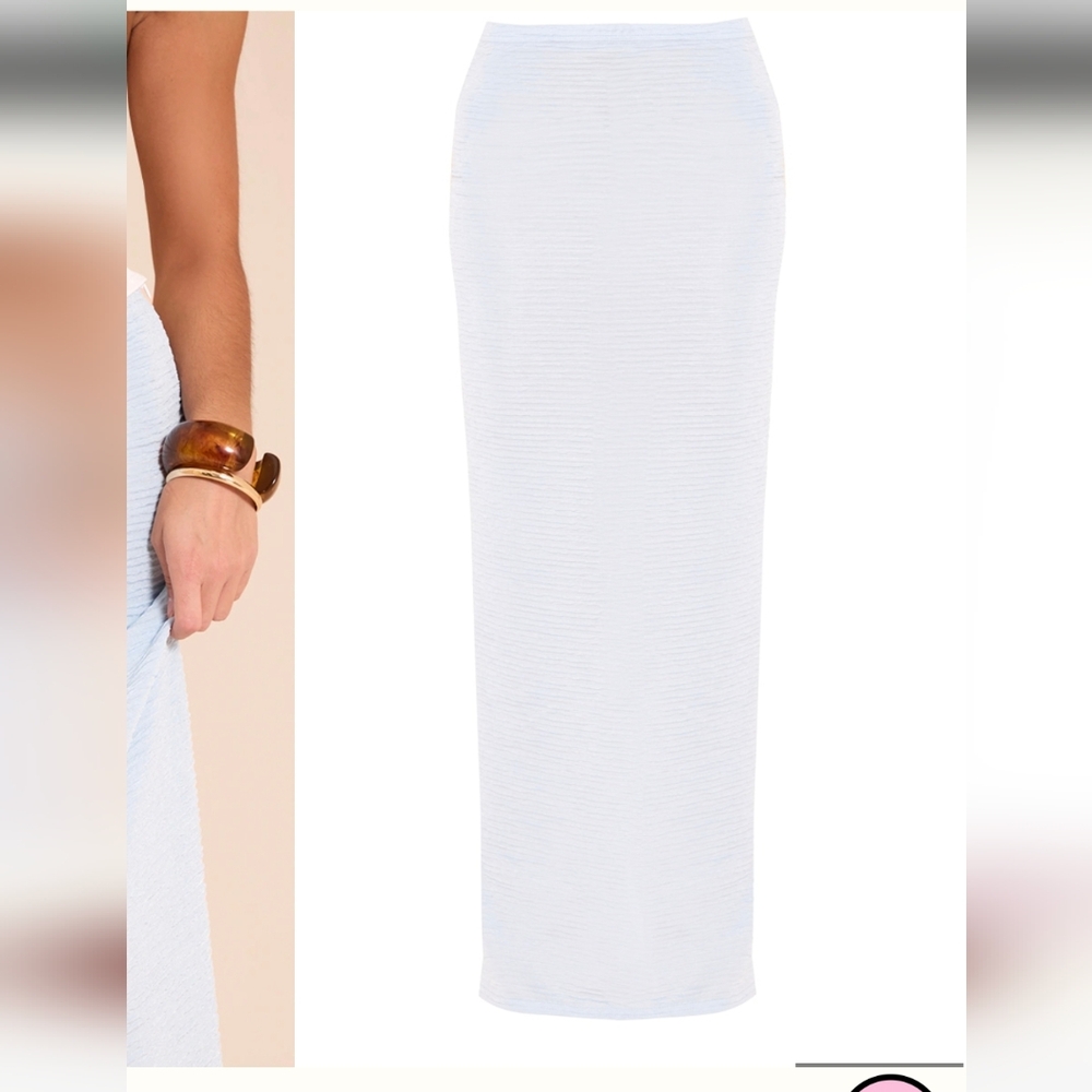 #281 NWT PrettyLittleThing Sky Blue Textured Jersey Mid Rise Maxi Skirt, Size 2 - Picture 5 of 6